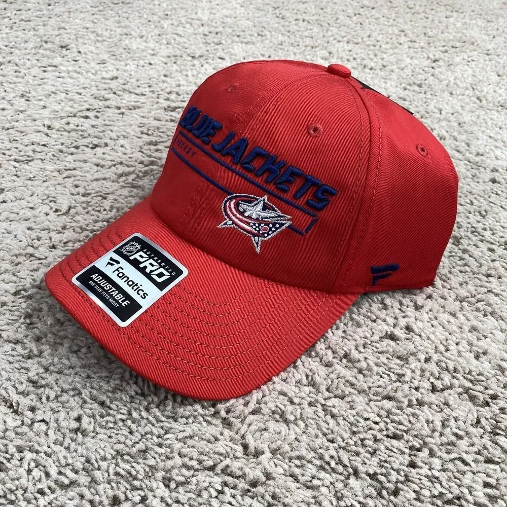 Columbus Blue Jackets Hat NHL Mens Red Pro Rinkside Adjustable Fanatics Cap‎ NWT